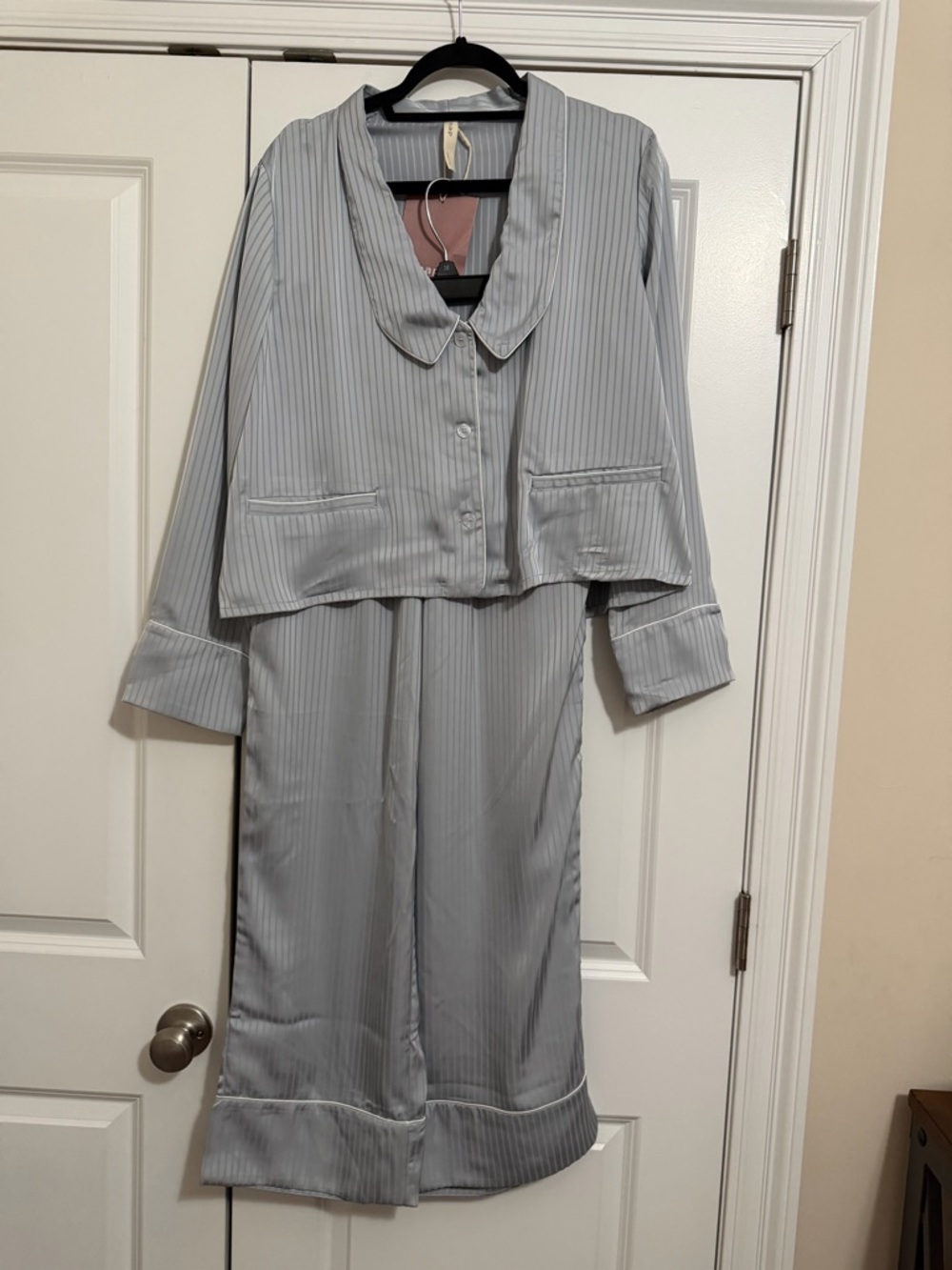 Nap Women's Satin Stripe Pajama Set - silver Gray